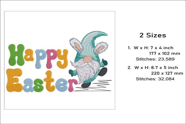 Happy Easter Gnome embroidery design