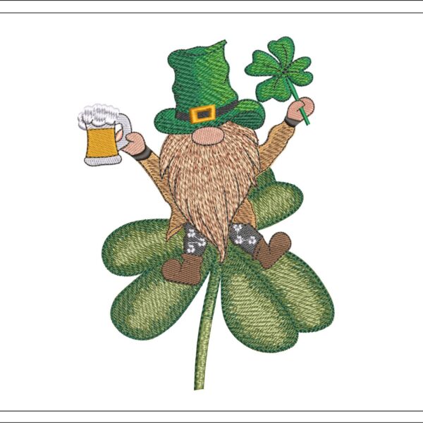 Irish Gnome On Clover embroidery design