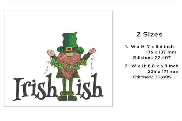 Irishish Gnome embroidery design