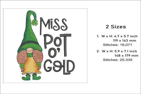 Miss Pot O Gold embroidery design