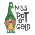 St. Patrick's Day Gnome Embroidery Design - Miss Pot o' Gold