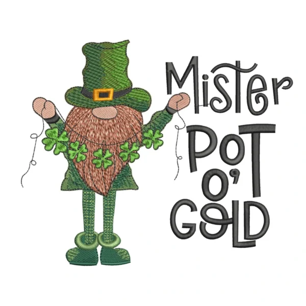 Mister pot o gold embroidery design - Irish gnome embroidery design - gnome embroidery pattern