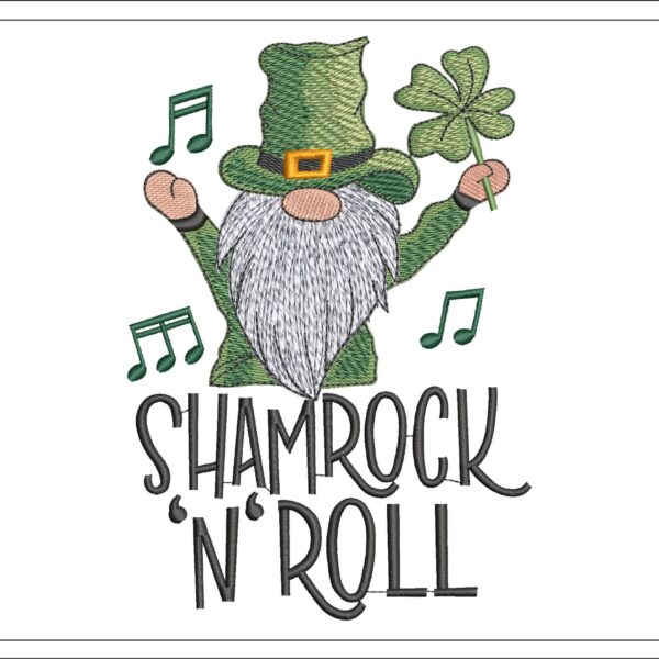 Shamrock N Roll gnome embroidery file