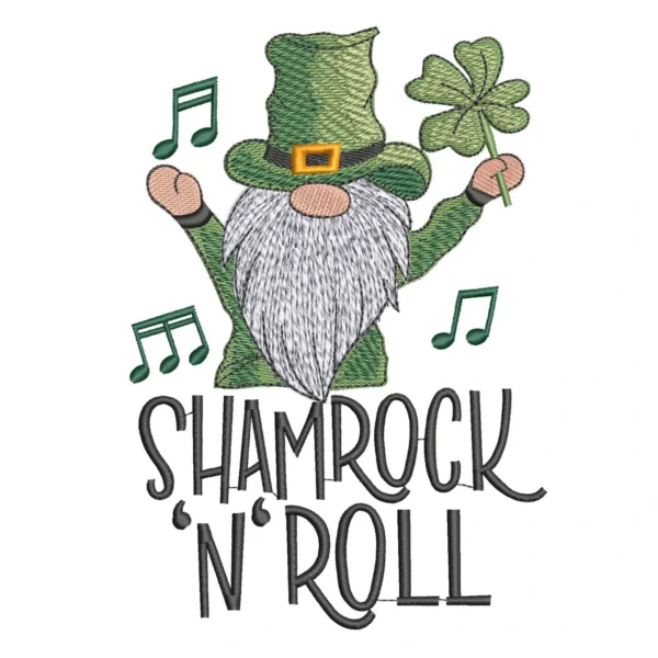Shamrock N Roll embroidery design - Irish gnome embroidery design - gnome embroidery pattern