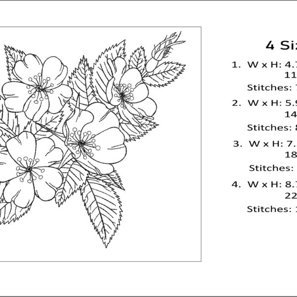 Wild rose sketch embroidery design