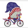 Gnome riding a bike embroidery design