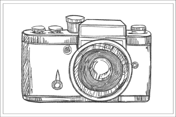 Camera sketch embroidery design