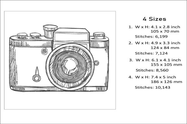 Camera sketch embroidery design