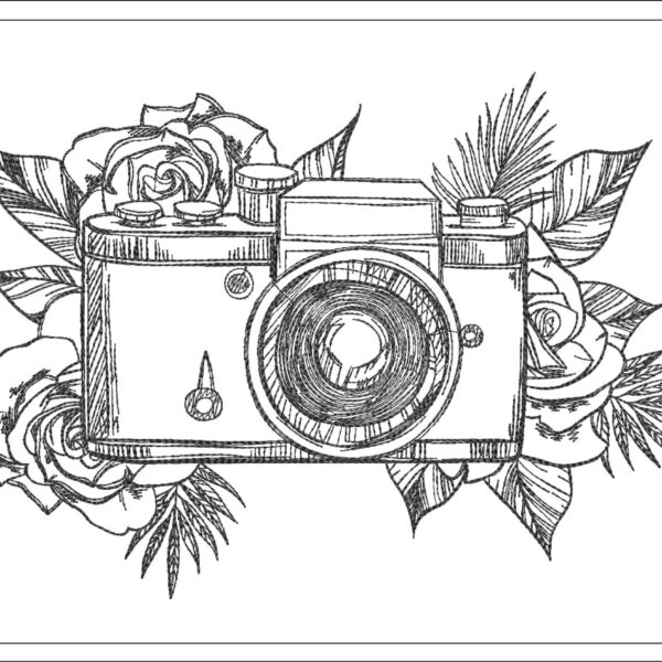 Camera with flowers embroidery design