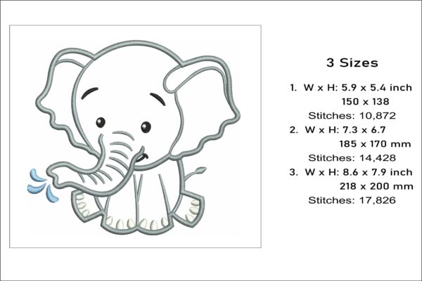 Elephant applique embroidery design