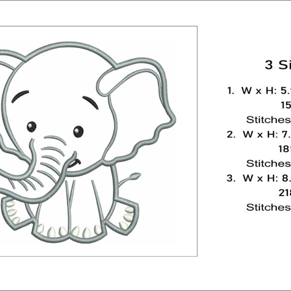 Elephant applique embroidery design