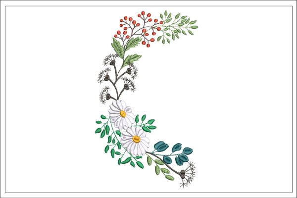 Floral wreath left embroidery design