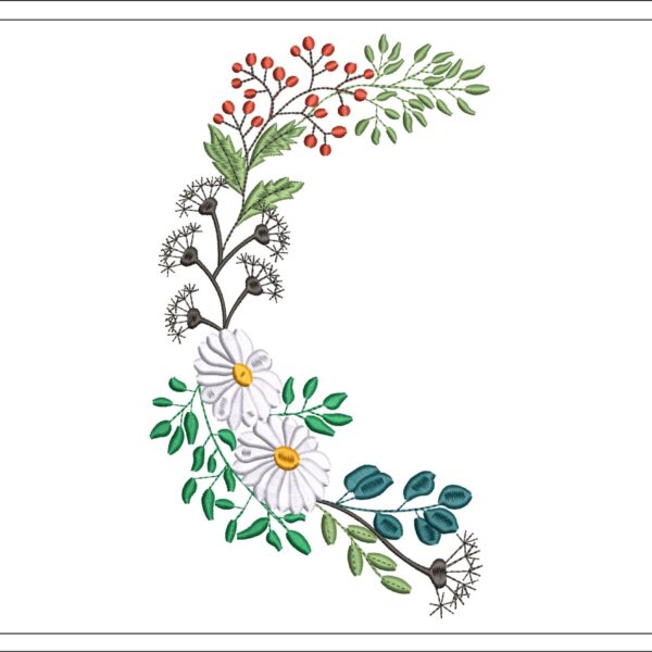 Floral wreath left embroidery design