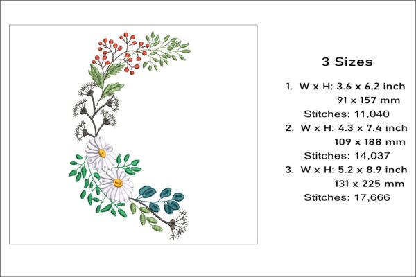 Floral wreath left embroidery design