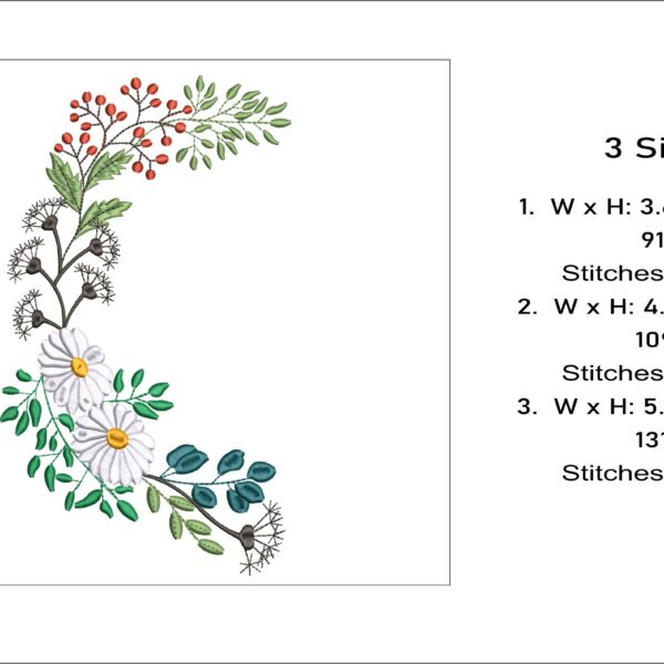 Floral wreath left embroidery design