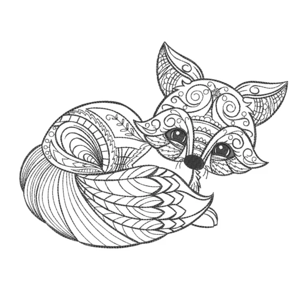 Fox sketch embroidery design - floral fox embroidery pattern - sketch embroidery design