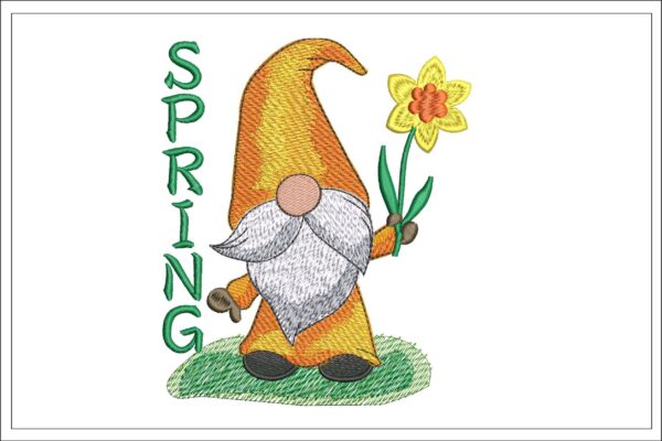 Gnome with daffodil embroidery design