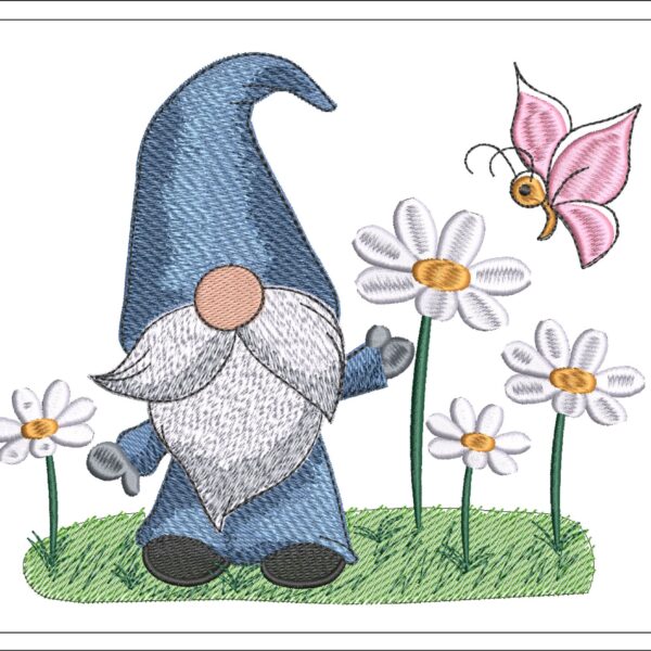 Gnome With Daisies embroidery design