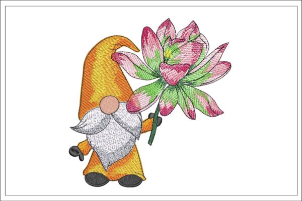 Gnome with lotus embroidery design