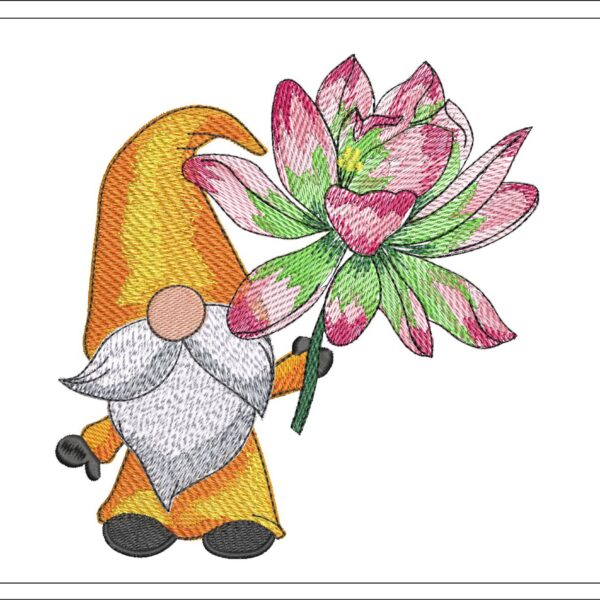 Gnome with lotus embroidery design