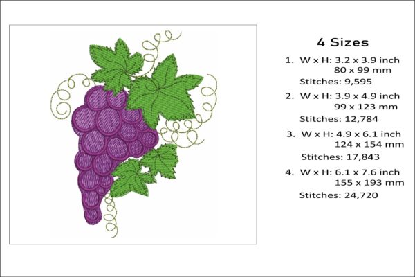 Grapes embroidery design