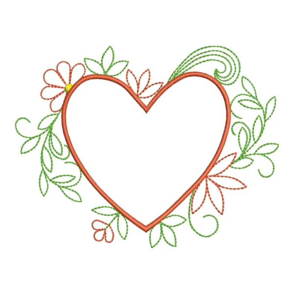 Monogram frame embroidery design - floral heart embroidery pattern