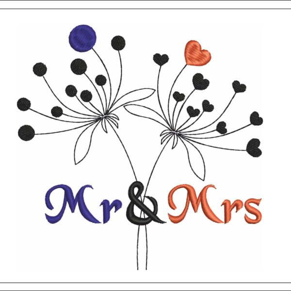 Mr and Mrs Dandelions embroidery design