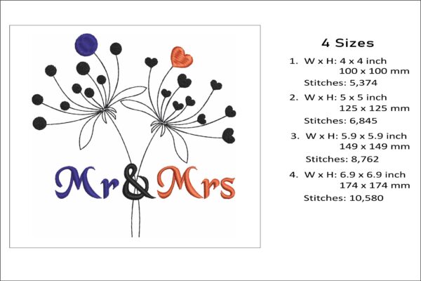 Mr and Mrs Dandelions embroidery design