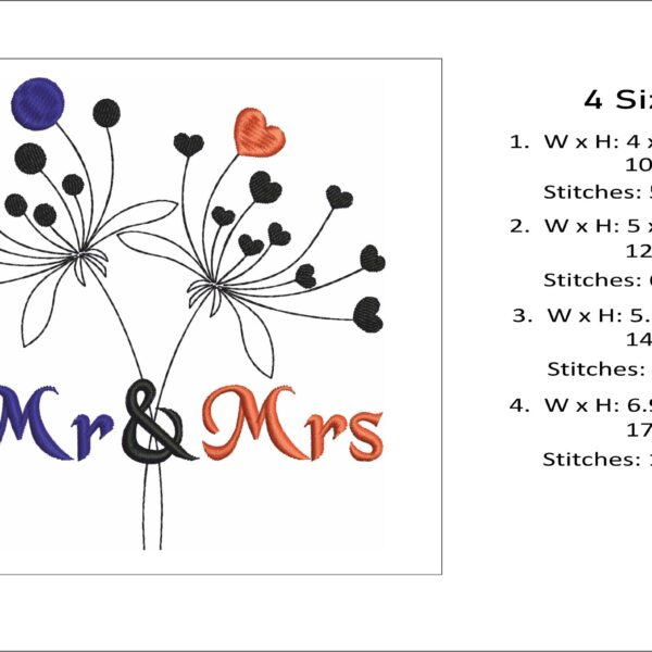 Mr and Mrs Dandelions embroidery design