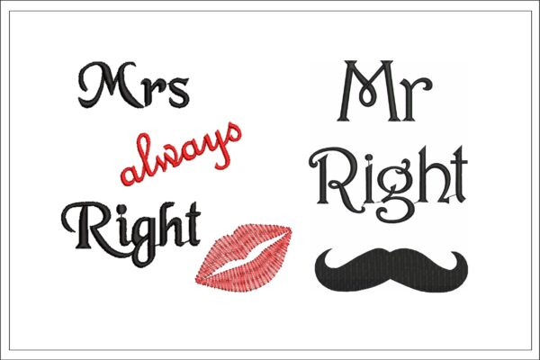 Mr Right embroidery design