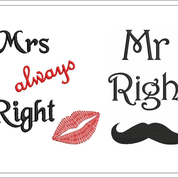 Mr Right embroidery design