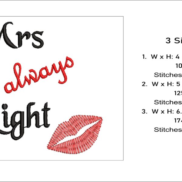 Mrs always Right embroidery design