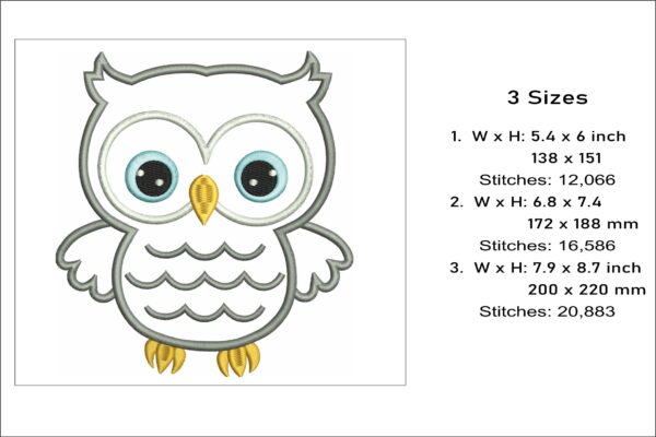 Owl applique embroidery design