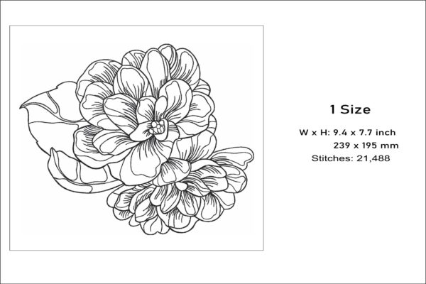 Peonies sketch embroidery design