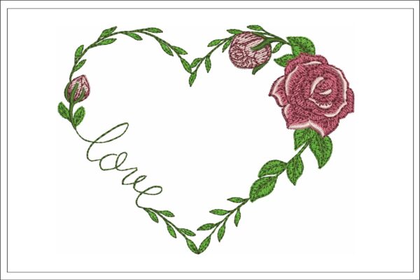 Rose heart embroidery design