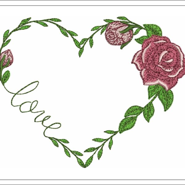 Rose heart embroidery design