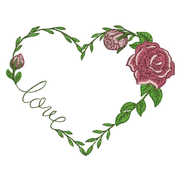 Rose heart embroidery design - floral heart embroidery pattern