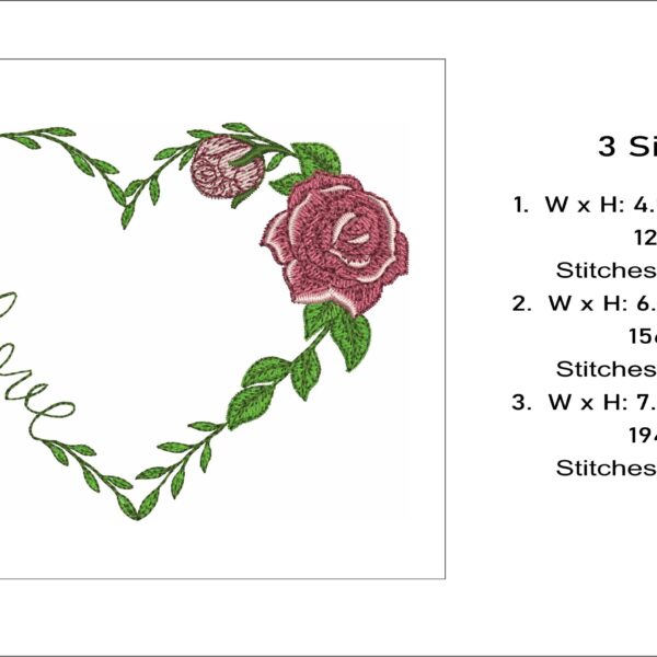 Rose heart embroidery design