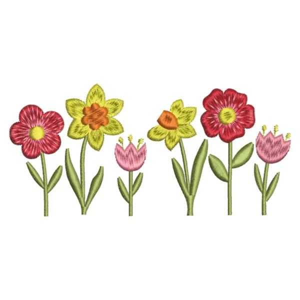 Spring flowers embroidery design - beautiful flowers embroidery - machine embroidery design