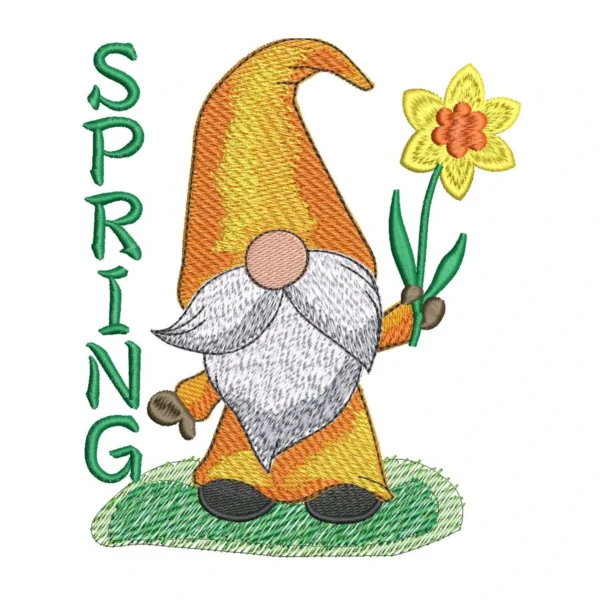 Spring gnome embroidery design - gnome with flower embroidery - garden gnome embroidery pattern