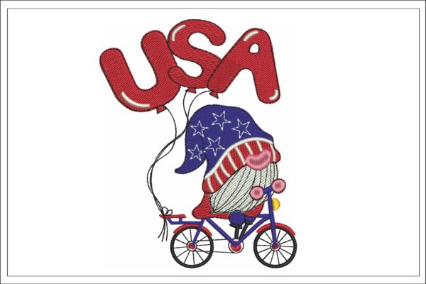 USA gnome embroidery design