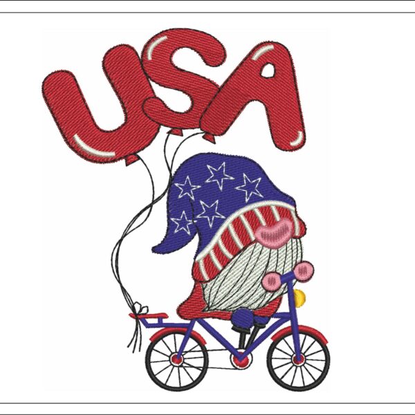 USA gnome embroidery design