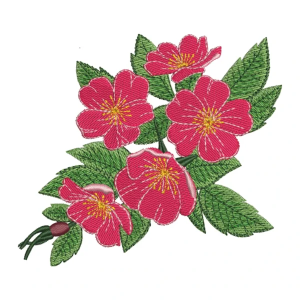 Wild rose embroidery design - rose branch embroidery design - pink rose embroidery 1