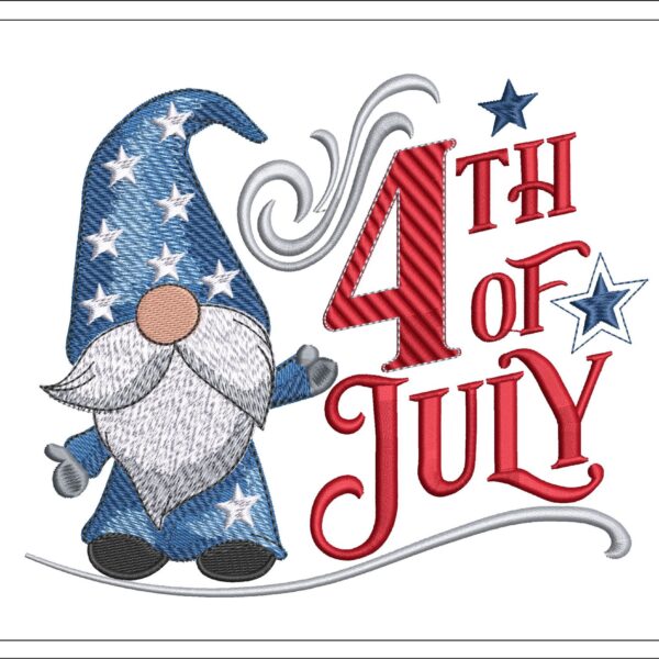 4th of July Gnome embroidery design