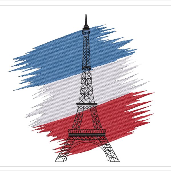 Eiffel Tower With Flag embroidery design