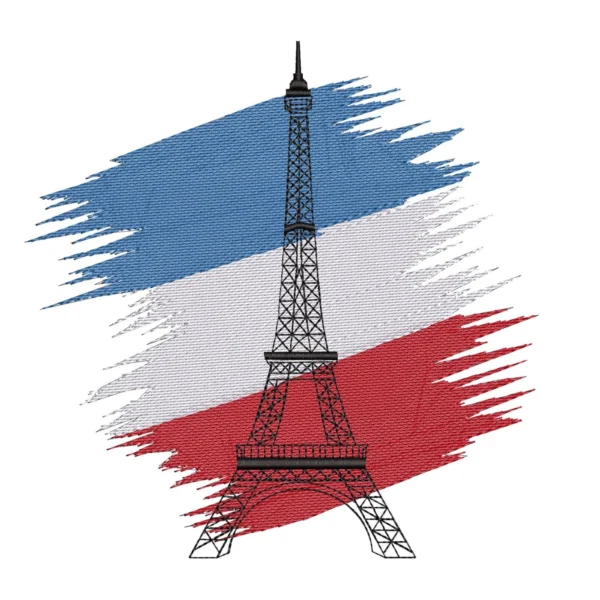 Eiffel Tower embroidery design - French Flag embroidery design