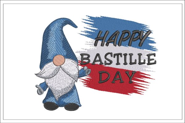 Happy Bastille Day Gnome embroidery design