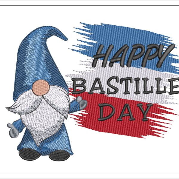 Happy Bastille Day Gnome embroidery design