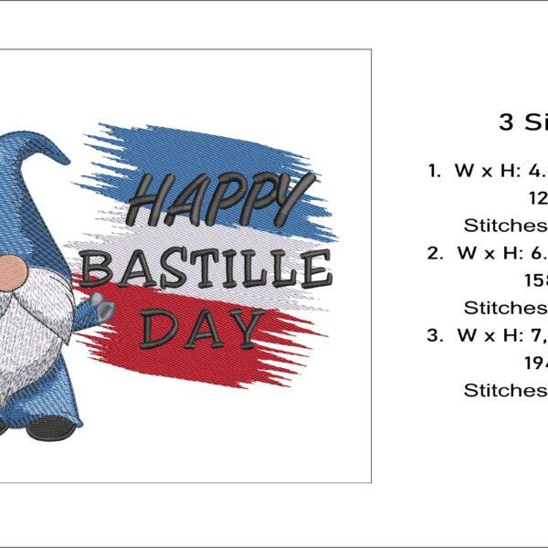 Happy Bastille Day Gnome embroidery design