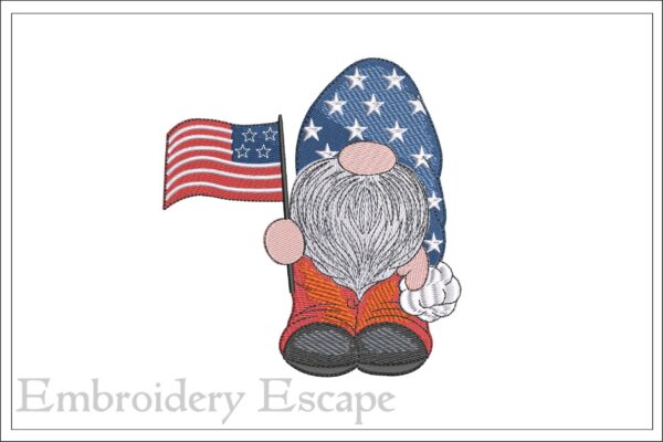 Patriotic gnome embroidery design